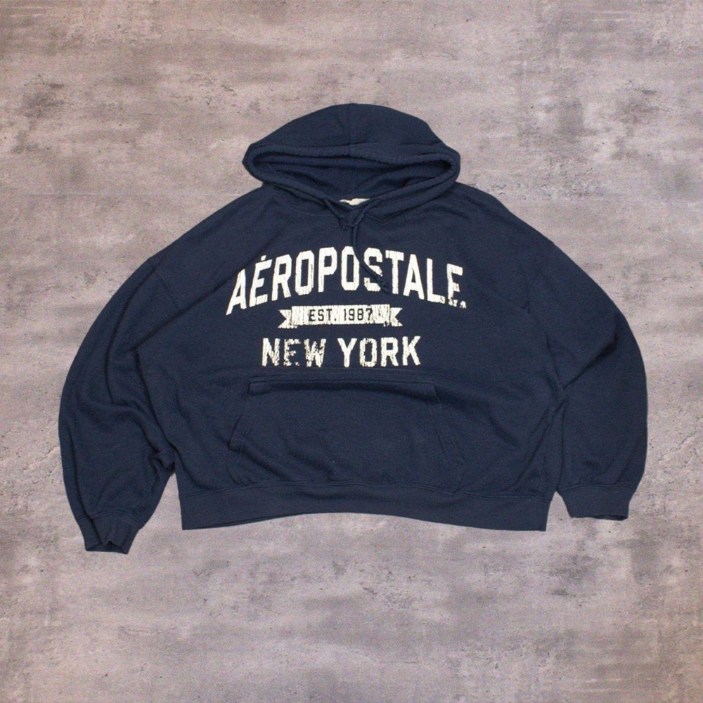 Y2K 2000's 00's Aeroposta New York Mall Brand Oversize Americana Navy Hoodie